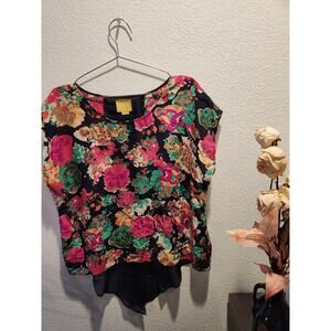 Anthropologie‎ Maeve Floral Silk Blouse  Size 12, 100% Silk,  Floral Shirt women